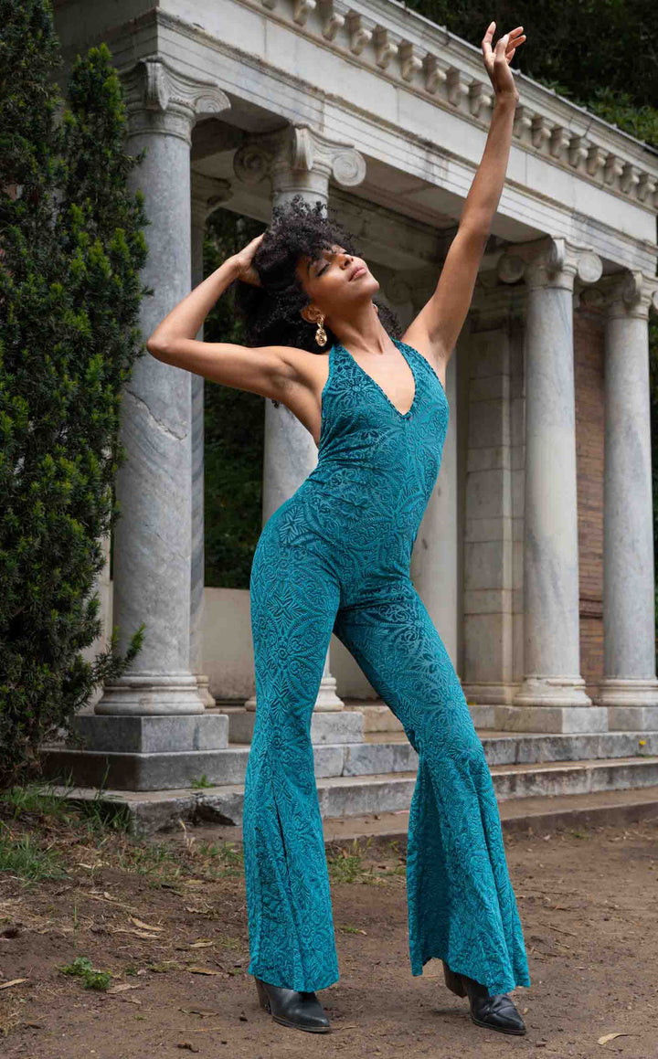 Deep Teal Burnout Velvet Liberty Super Bell Onesie