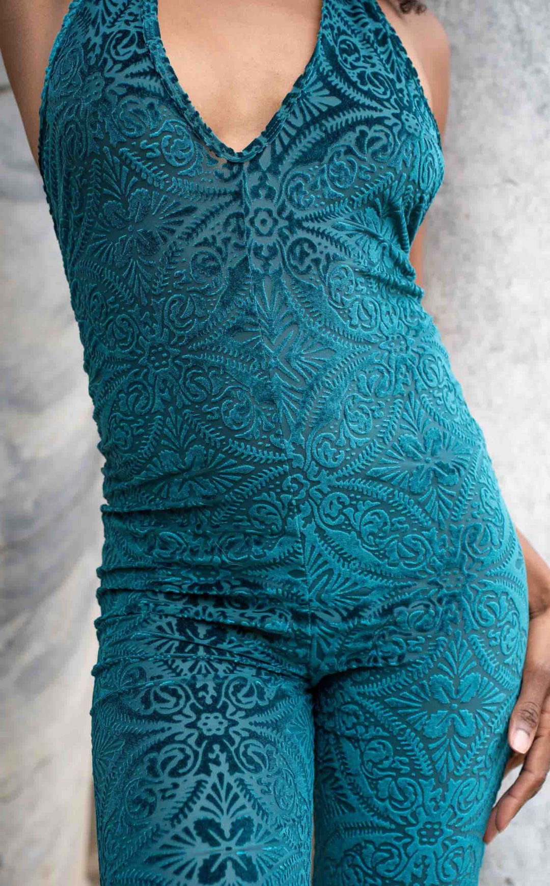 Deep Teal Burnout Velvet Liberty Super Bell Onesie
