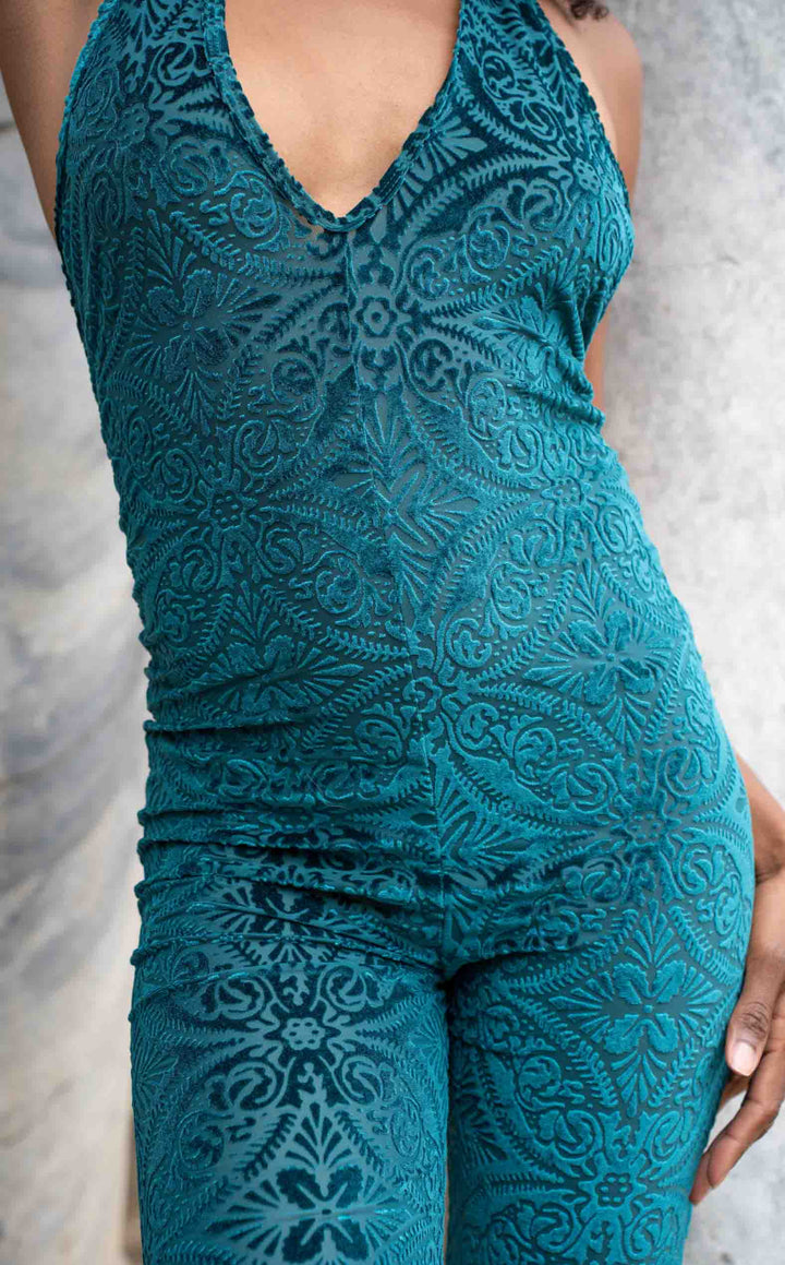 Deep Teal Burnout Velvet Liberty Super Bell Onesie