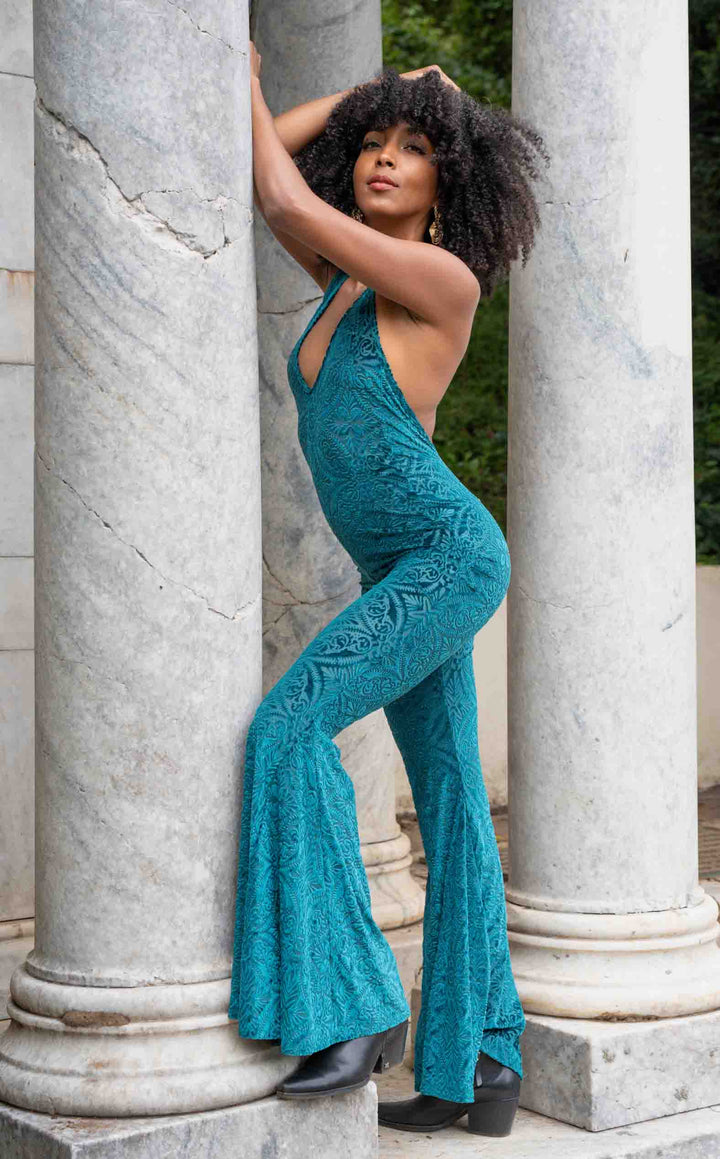 Deep Teal Burnout Velvet Liberty Super Bell Onesie