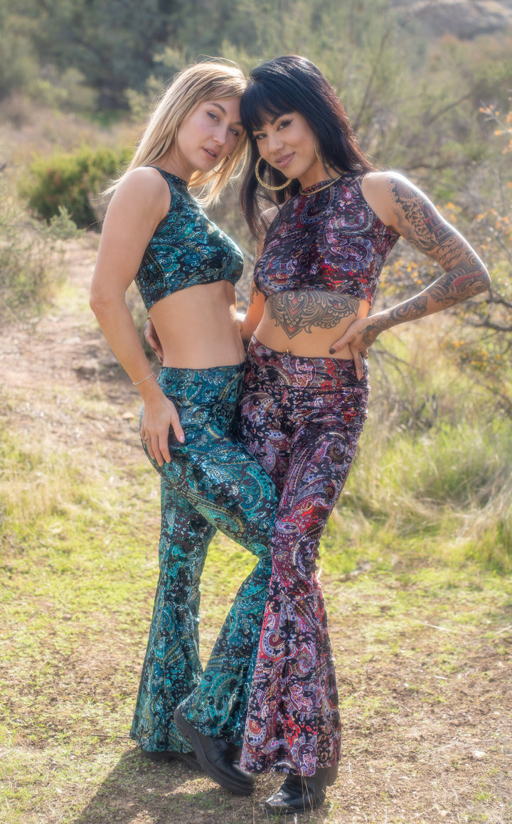 Ruby & Emerald Paisley Burnout Velvet Slim Bells