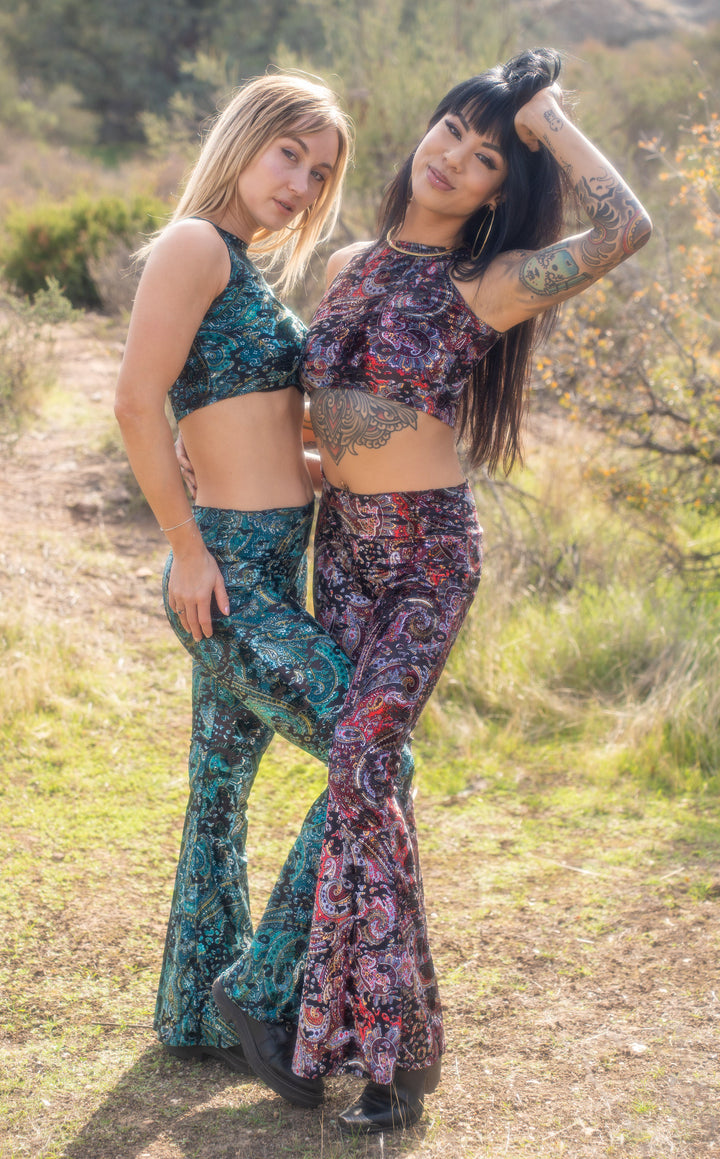 Ruby & Emerald Paisley Burnout Velvet Slim Bells