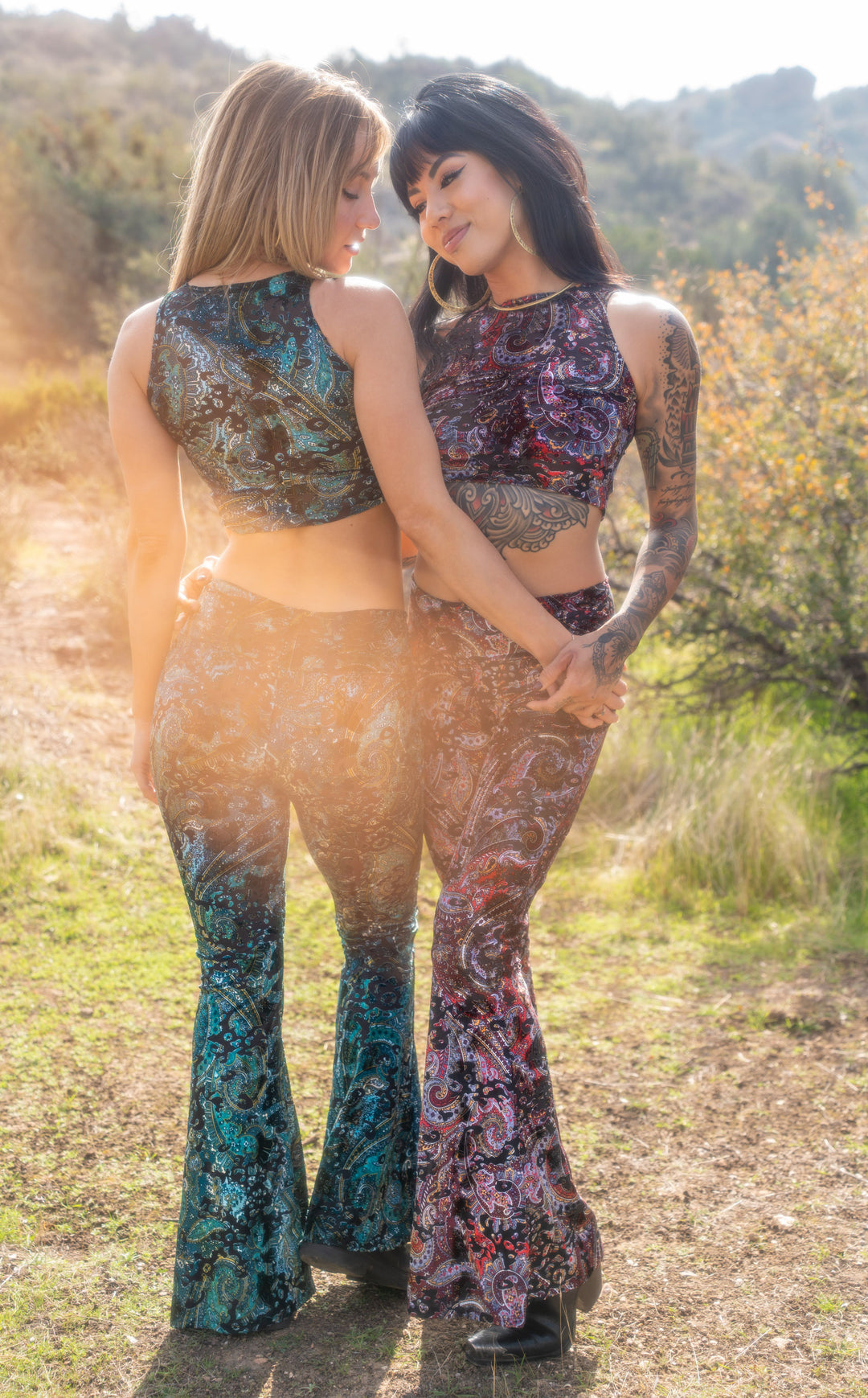 Ruby & Emerald Paisley Burnout Velvet Slim Bells