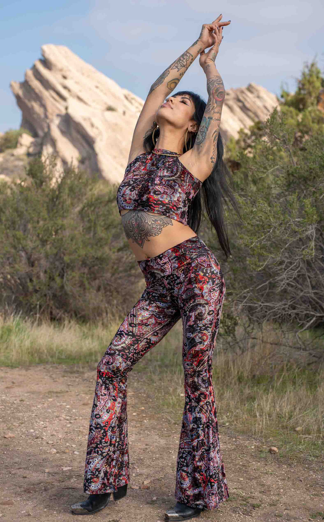 Ruby Paisley Burnout Velvet Slim Bells