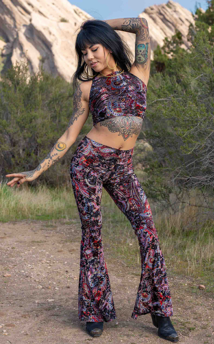 Ruby Paisley Burnout Velvet Slim Bells