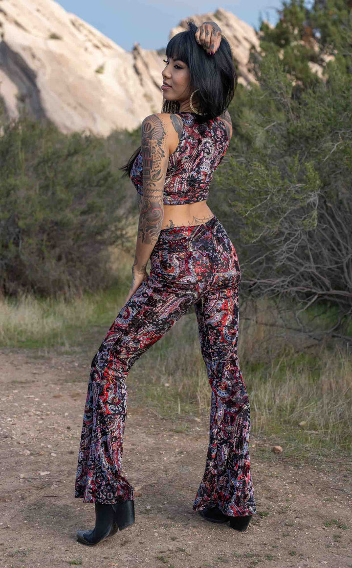 Ruby Paisley Burnout Velvet Slim Bells