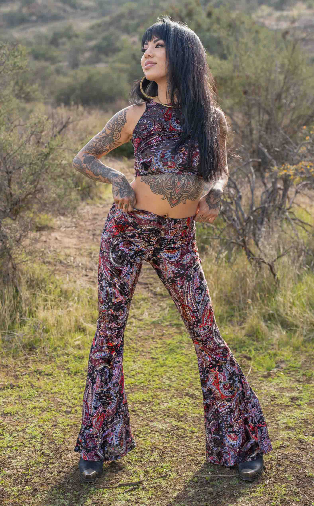 Ruby Paisley Burnout Velvet Slim Bells