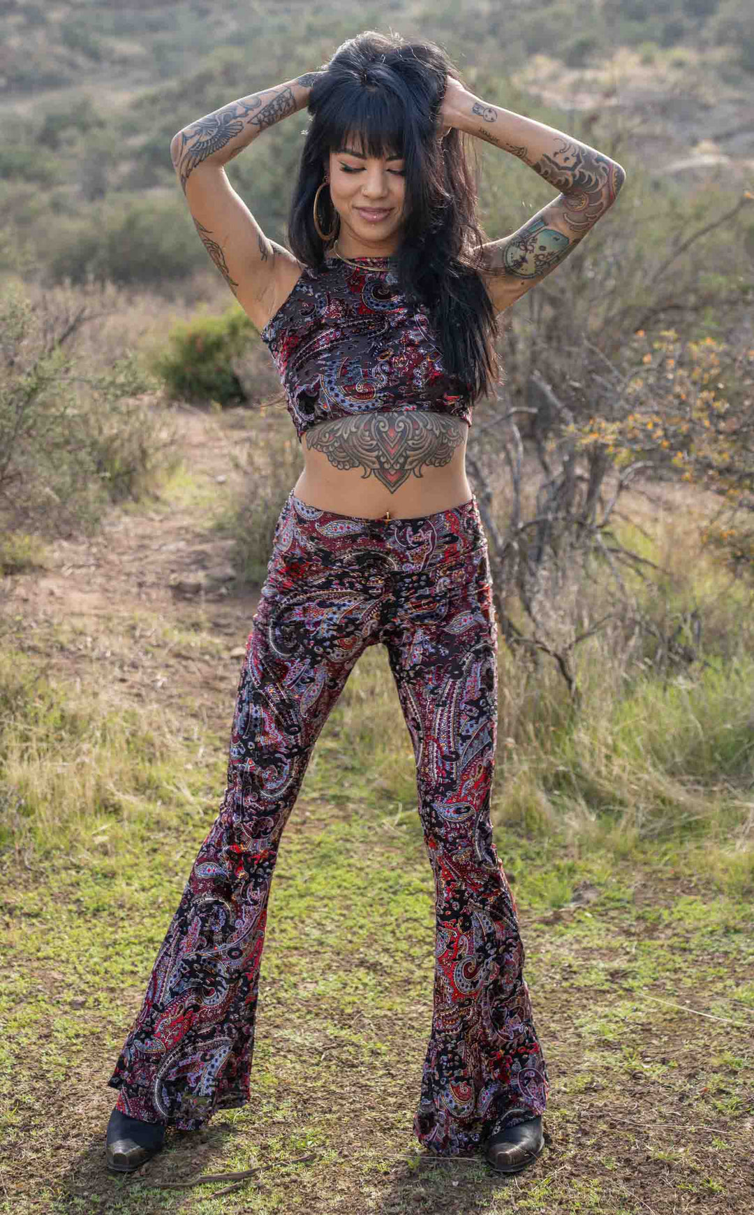 Ruby Paisley Burnout Velvet Slim Bells