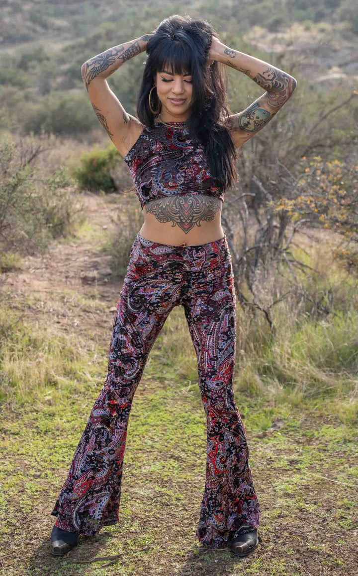 Ruby Paisley Burnout Velvet Slim Bells