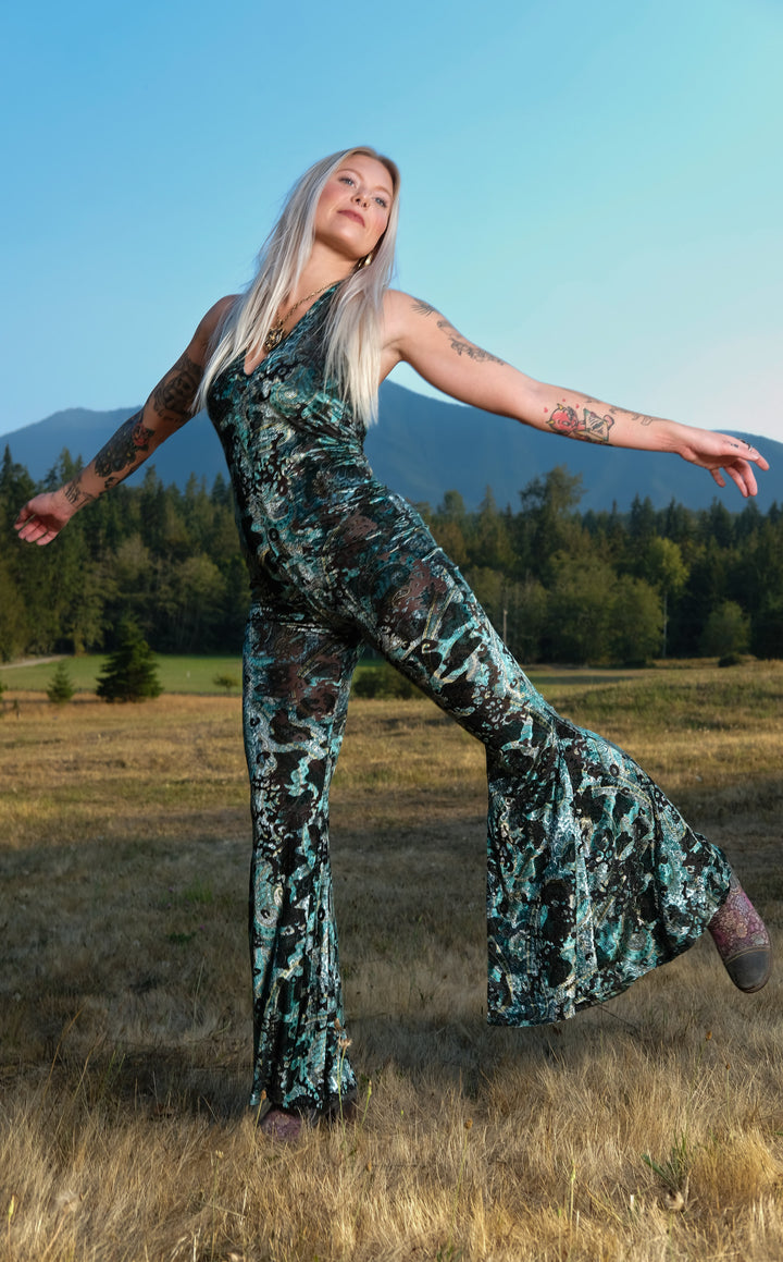 Emerald Burnout Velvet Liberty Super Bell Onesie