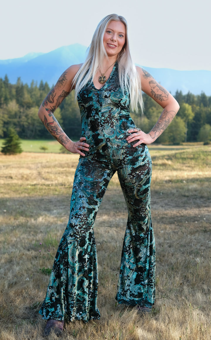 Emerald Burnout Velvet Liberty Super Bell Onesie