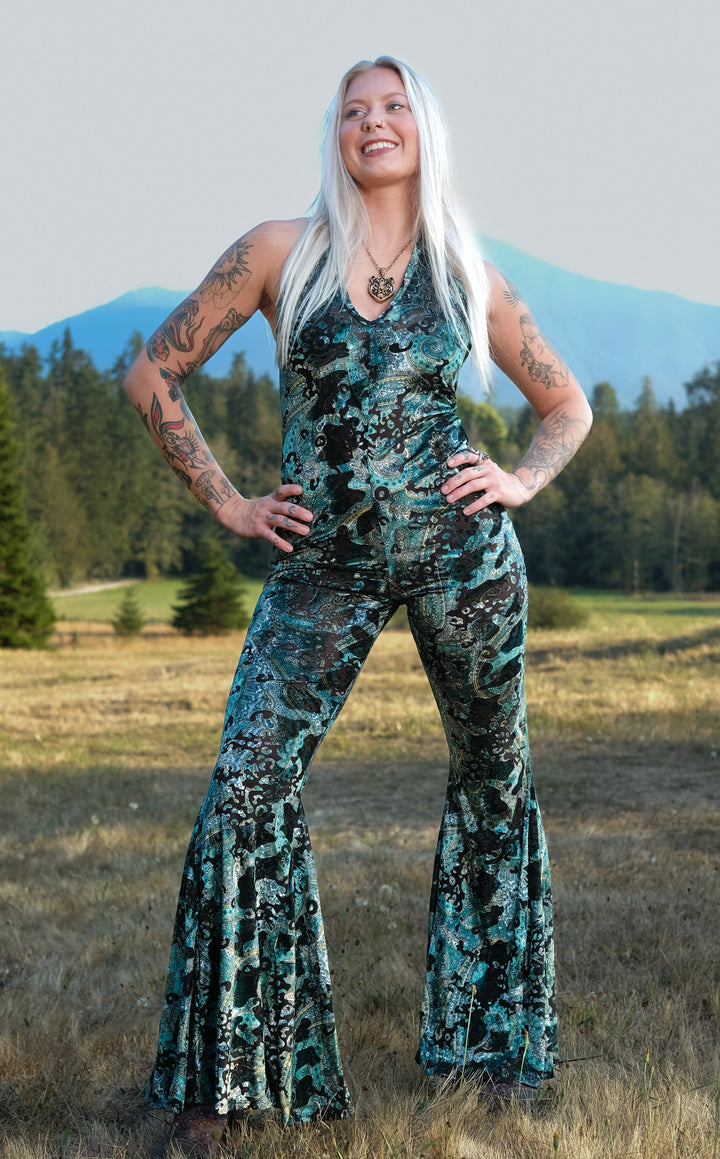 Emerald Burnout Velvet Liberty Super Bell Onesie
