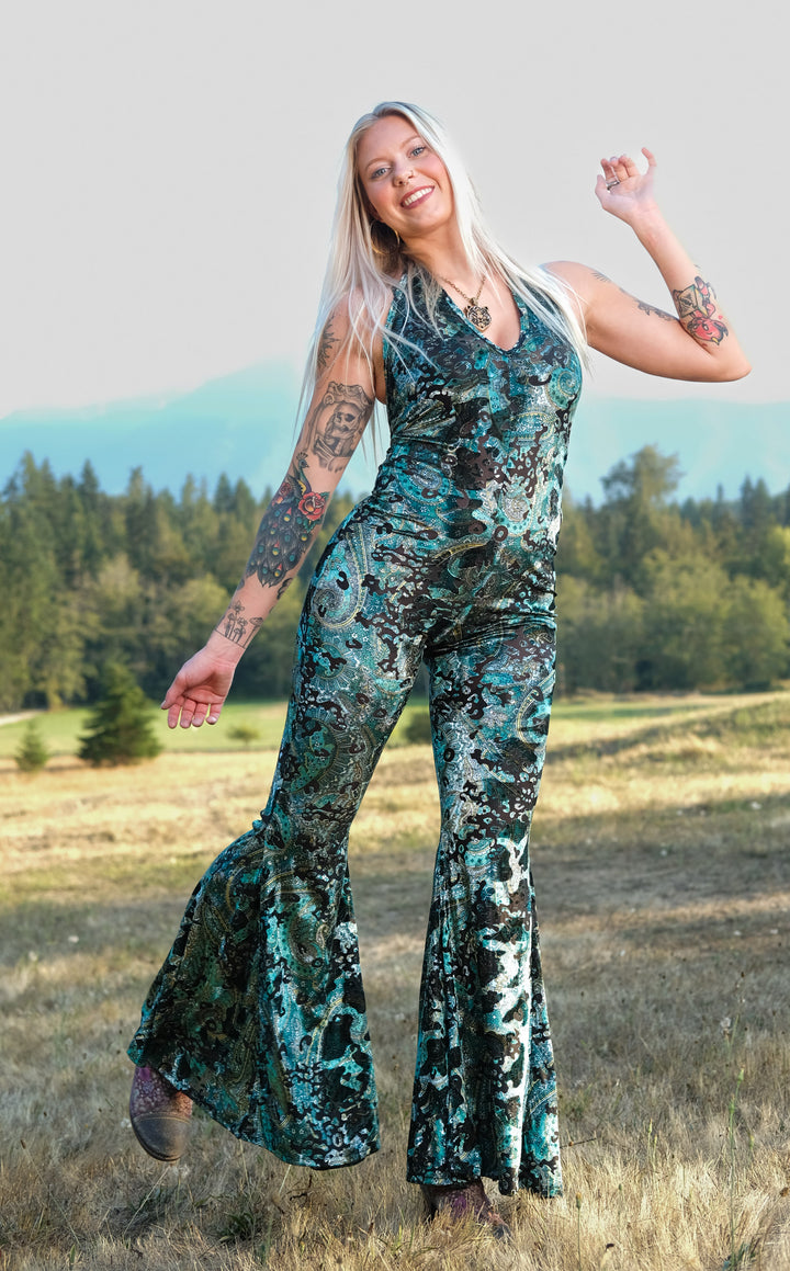 Emerald Burnout Velvet Liberty Super Bell Onesie