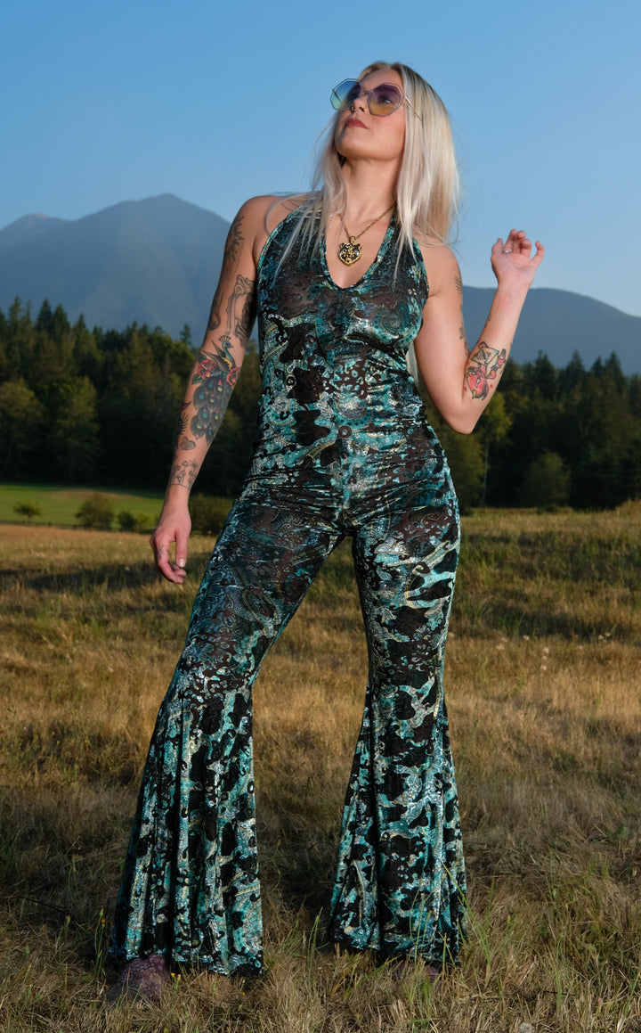 Emerald Burnout Velvet Liberty Super Bell Onesie