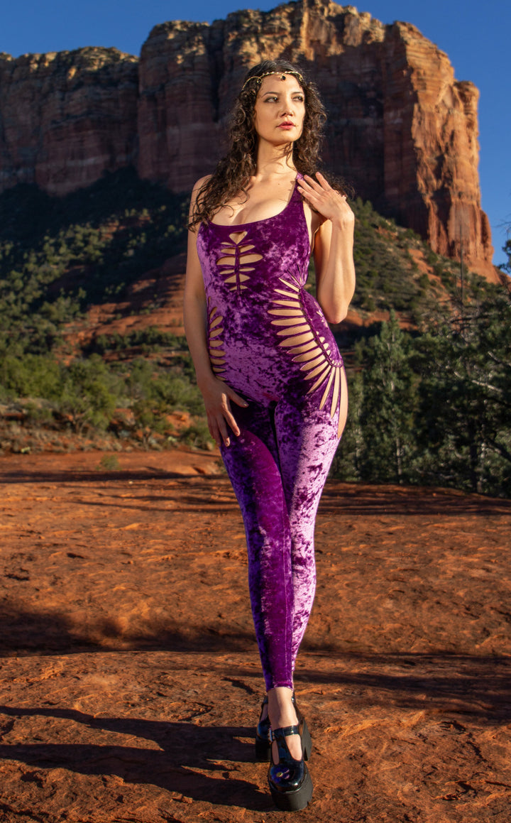 Violet Velvet Swirl Cut Panther Ladyhawke Onesie x Sniptease