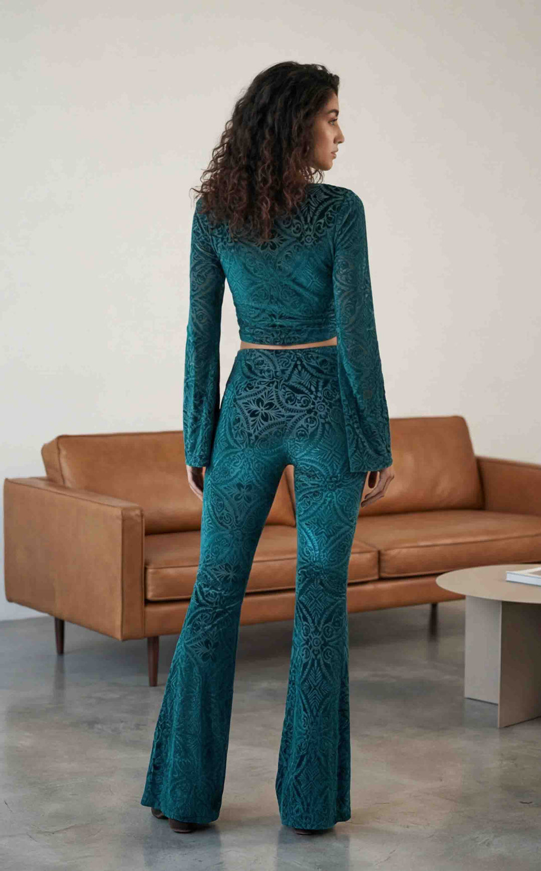 Deep Teal Burnout Velvet Slim Bells