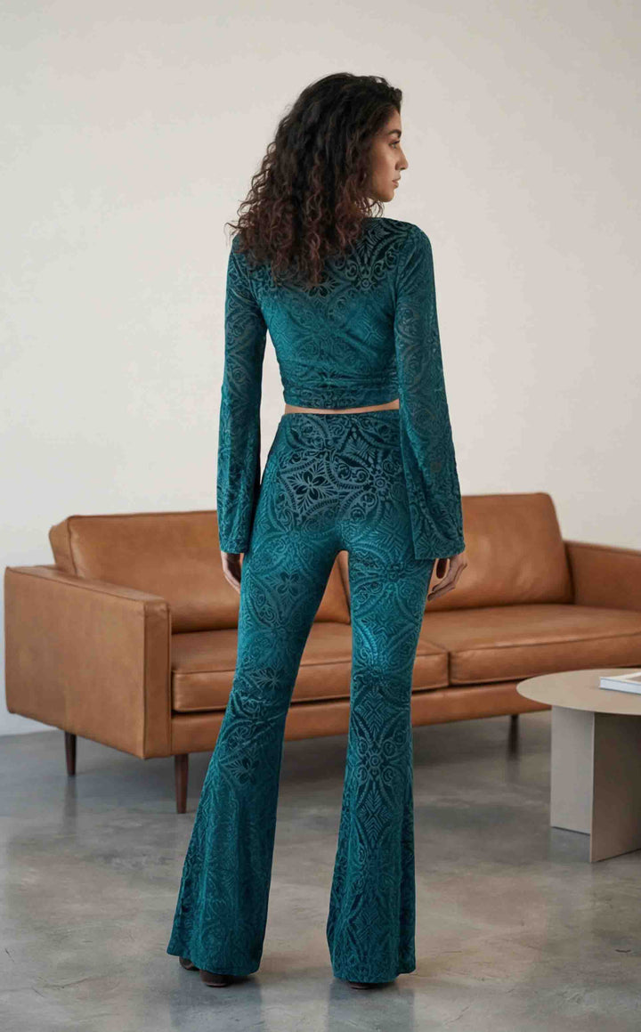 Deep Teal Burnout Velvet Slim Bells