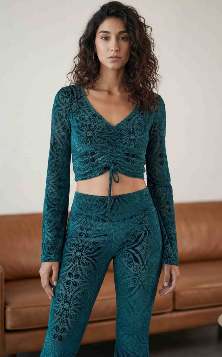 Deep Teal Burnout Velvet Slim Bells