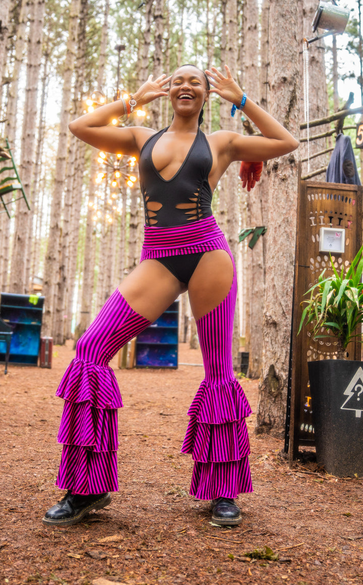 Vaquera Chaps Stripe Pirate Pants - Pink & Black Stripe