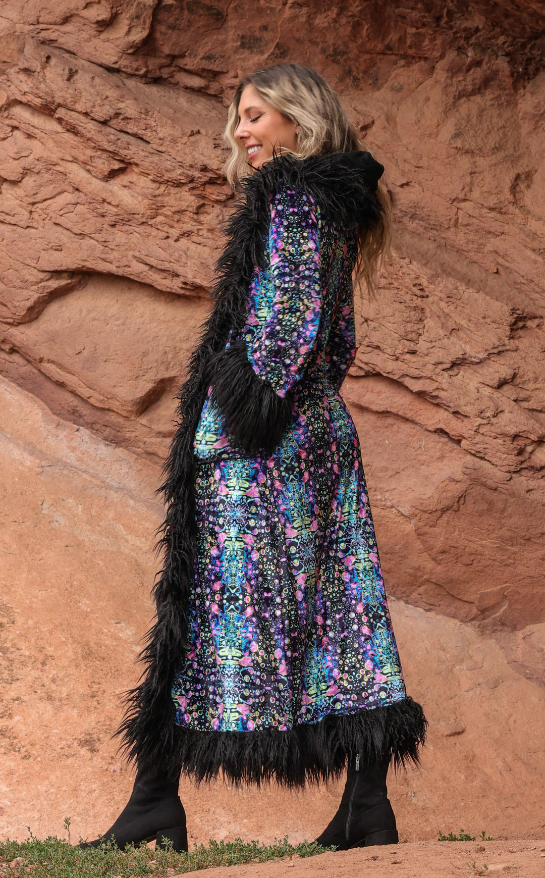 Cyan Liquid Light Baroness Reversible Velvet Coat x Tamo Designs