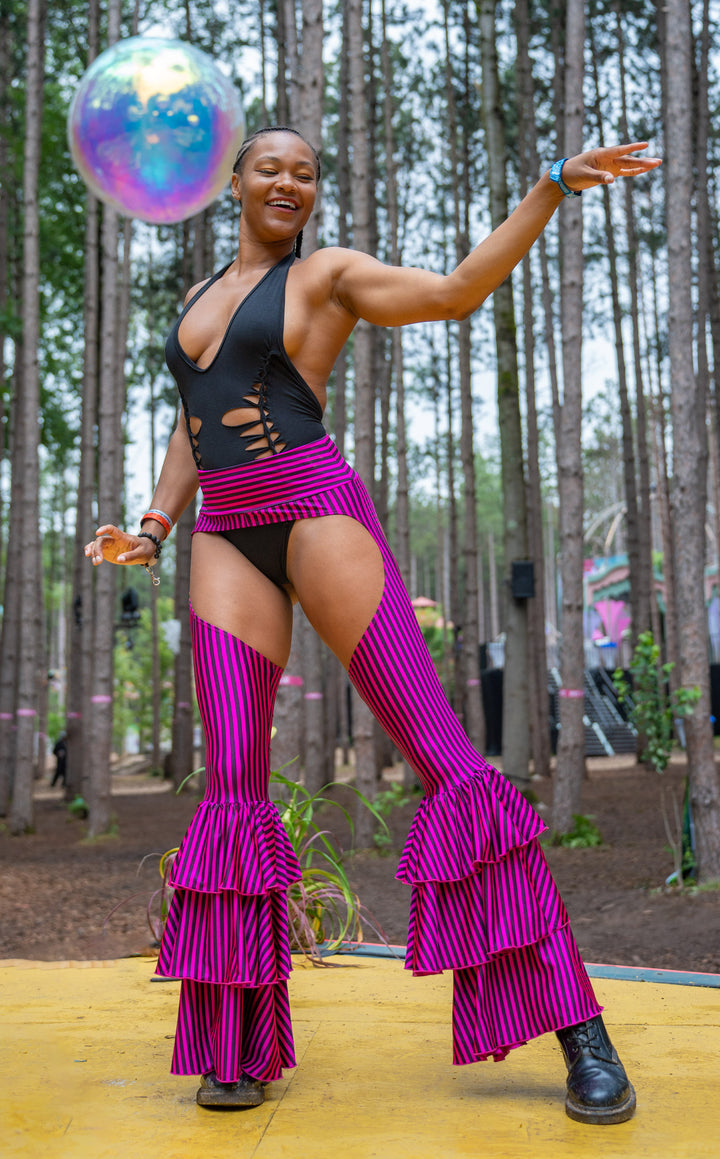 Vaquera Chaps Stripe Pirate Pants - Pink & Black Stripe