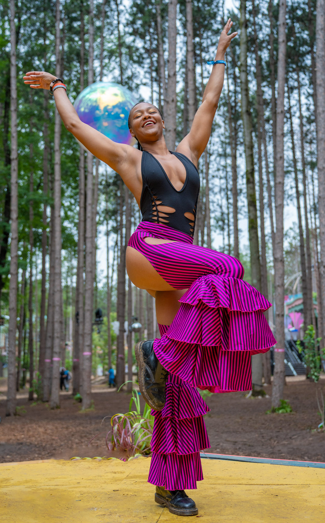 Vaquera Chaps Stripe Pirate Pants - Pink & Black Stripe