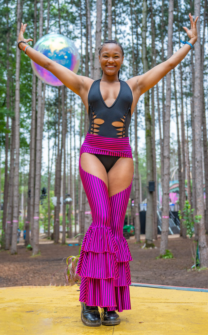 Vaquera Chaps Stripe Pirate Pants - Pink & Black Stripe