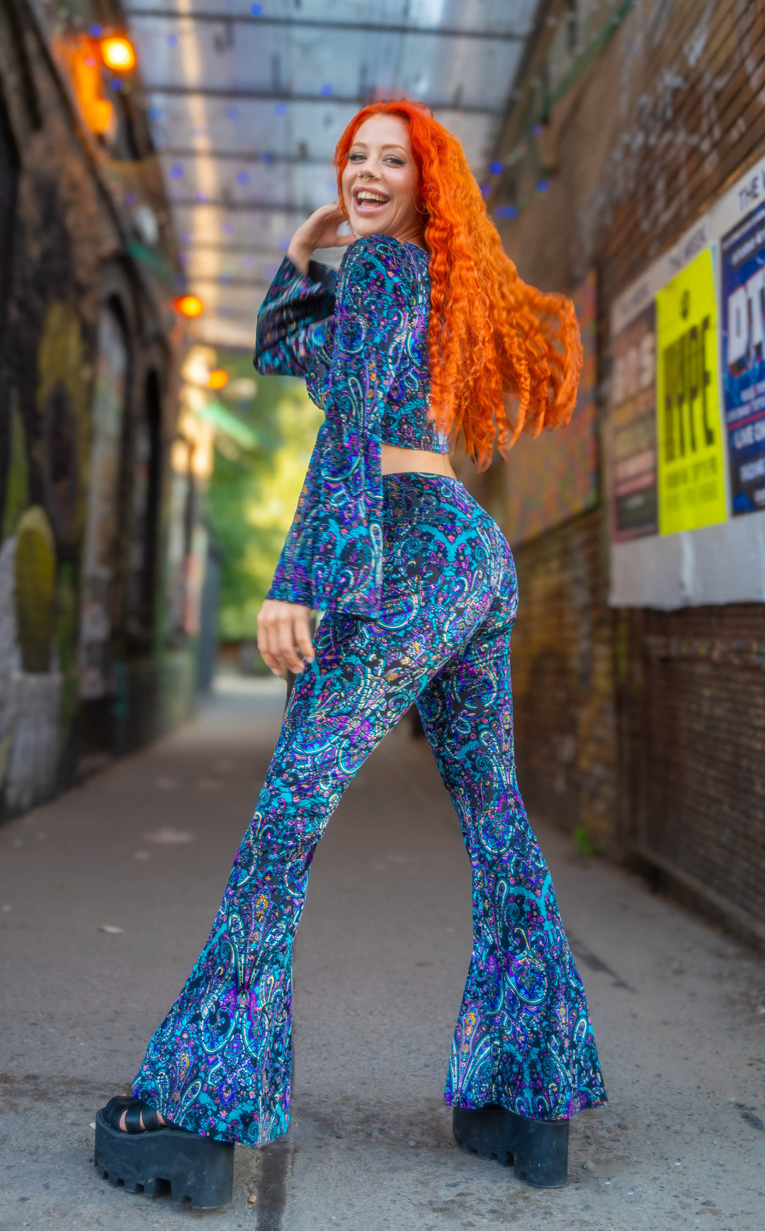 Purple Paisley Burnout Velvet Slim Bells