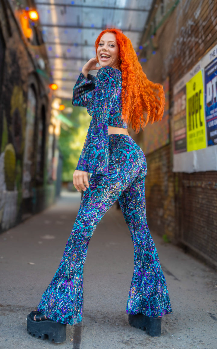 Purple Paisley Burnout Velvet Slim Bells