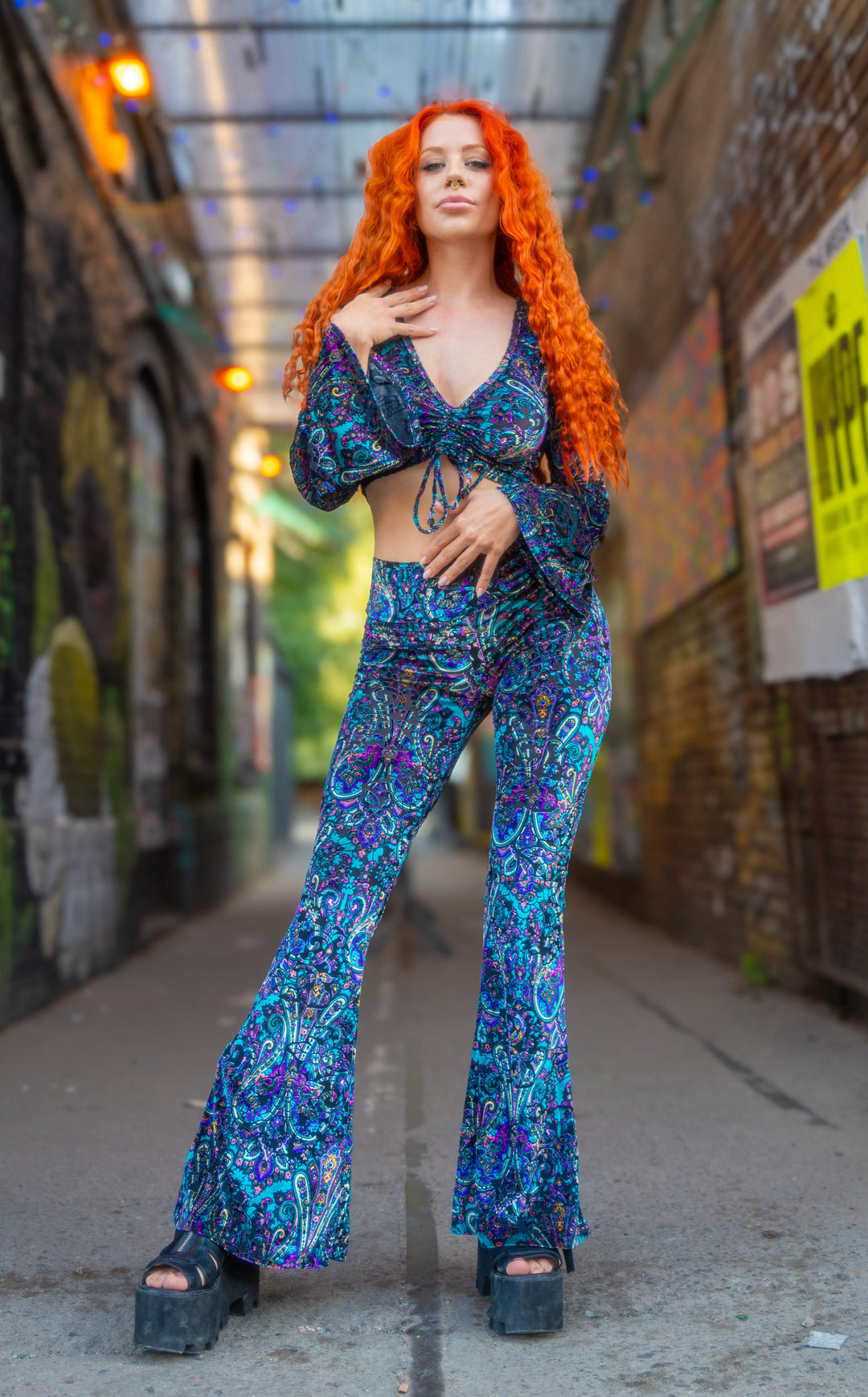 Purple Paisley Burnout Velvet Slim Bells