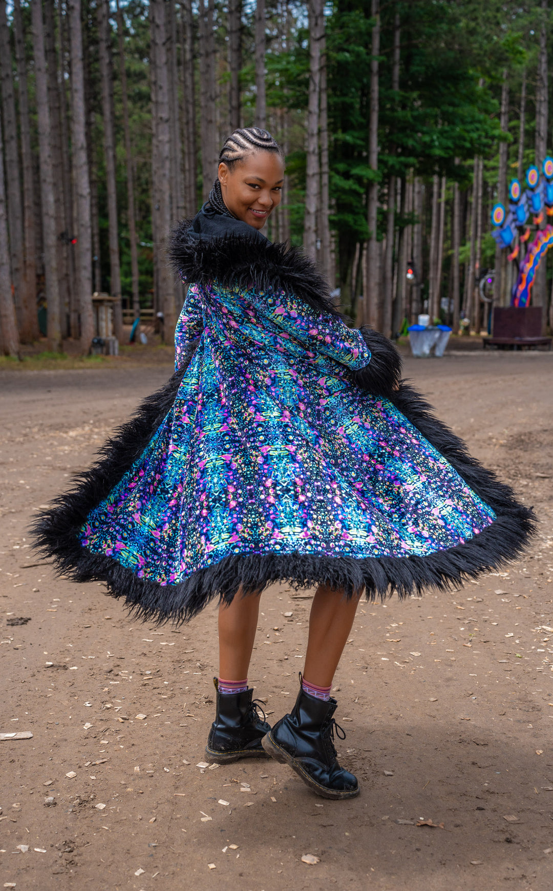 Cyan Liquid Light Baroness Reversible Velvet Coat x Tamo Designs