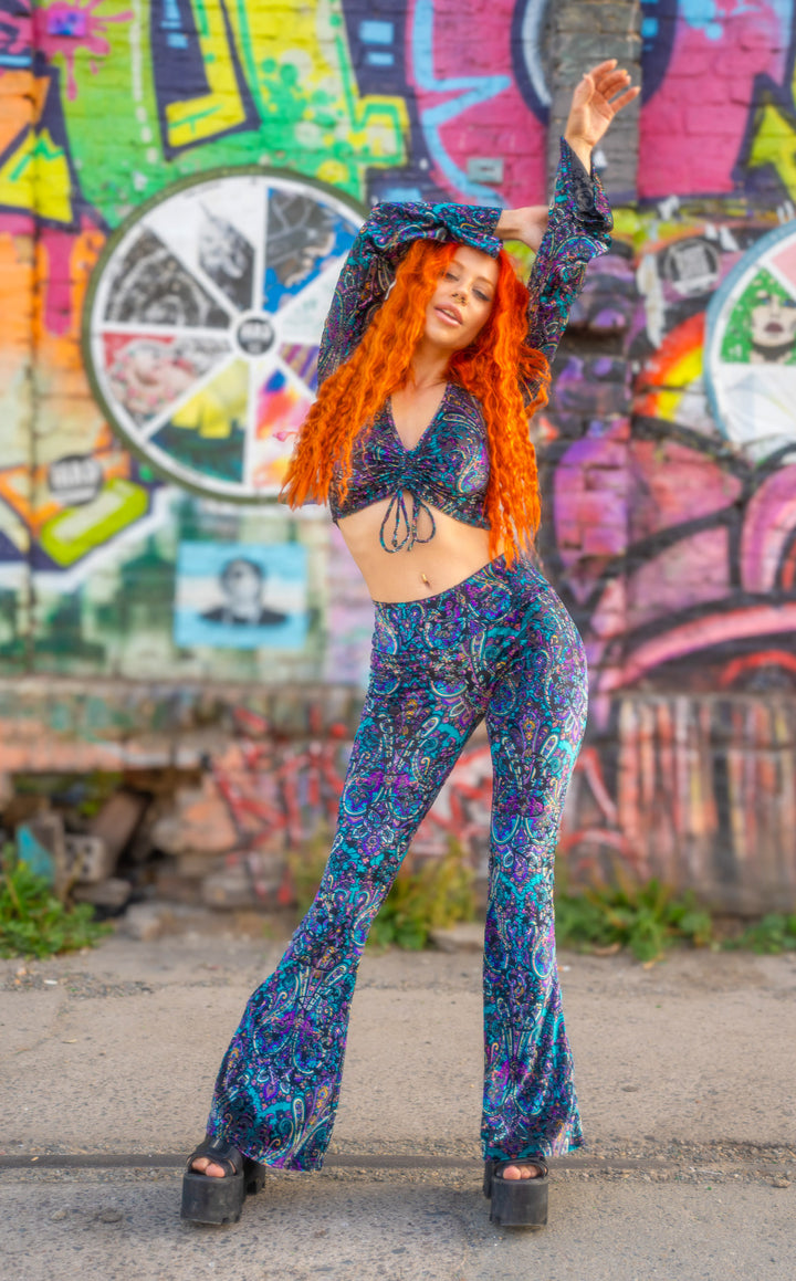 Purple Paisley Burnout Velvet Slim Bells