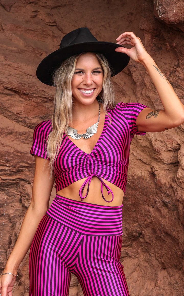 Stripe Cinch Top - Pink & Black Stripe