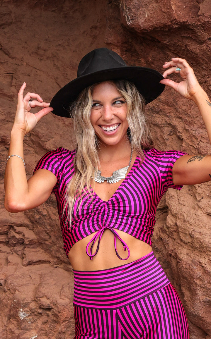 Stripe Cinch Top - Pink & Black Stripe