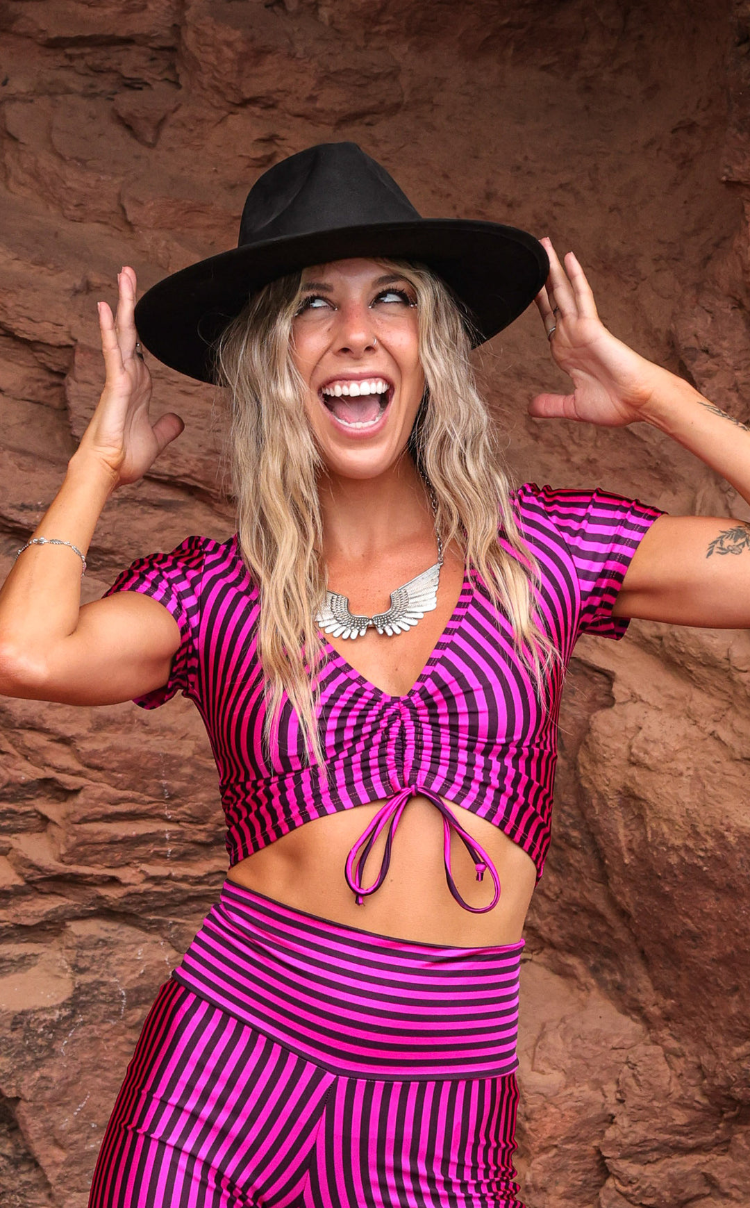 Stripe Cinch Top - Pink & Black Stripe