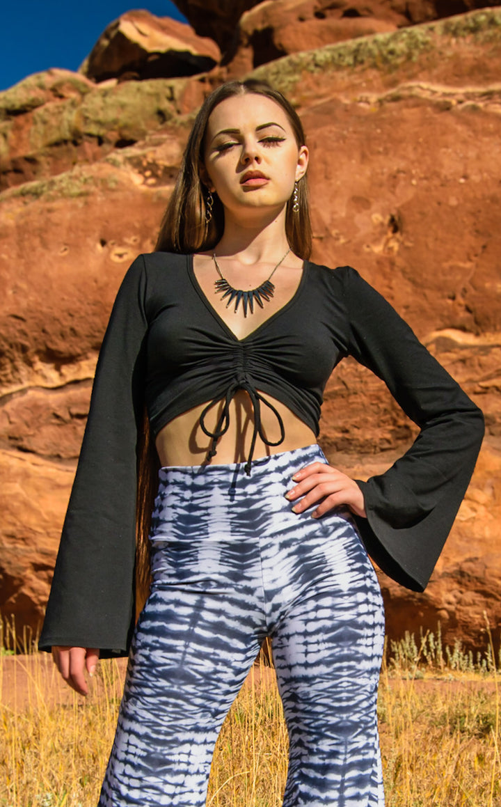 Black Bamboo Bell Sleeve Cinch Top