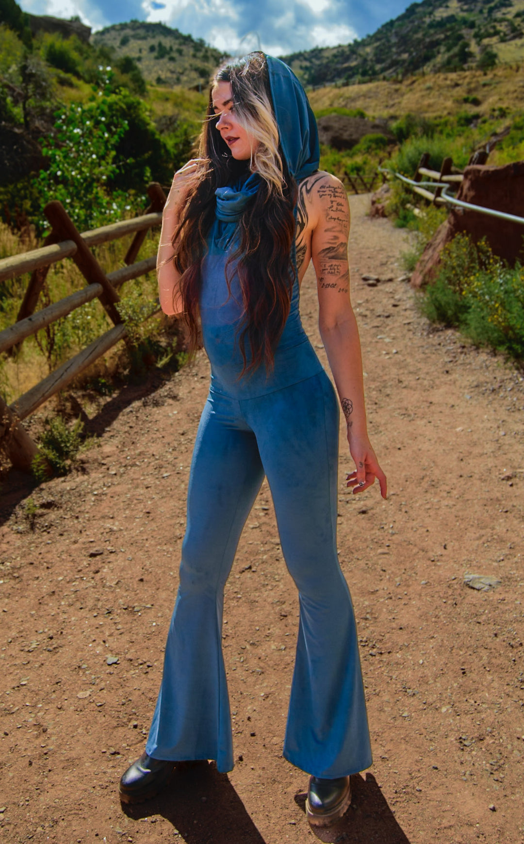 Teal Suede Firebird Slim Bell Onesie