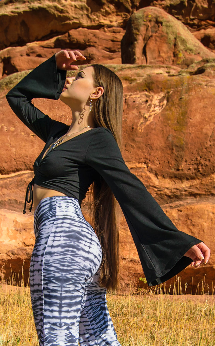 Black Bamboo Bell Sleeve Cinch Top