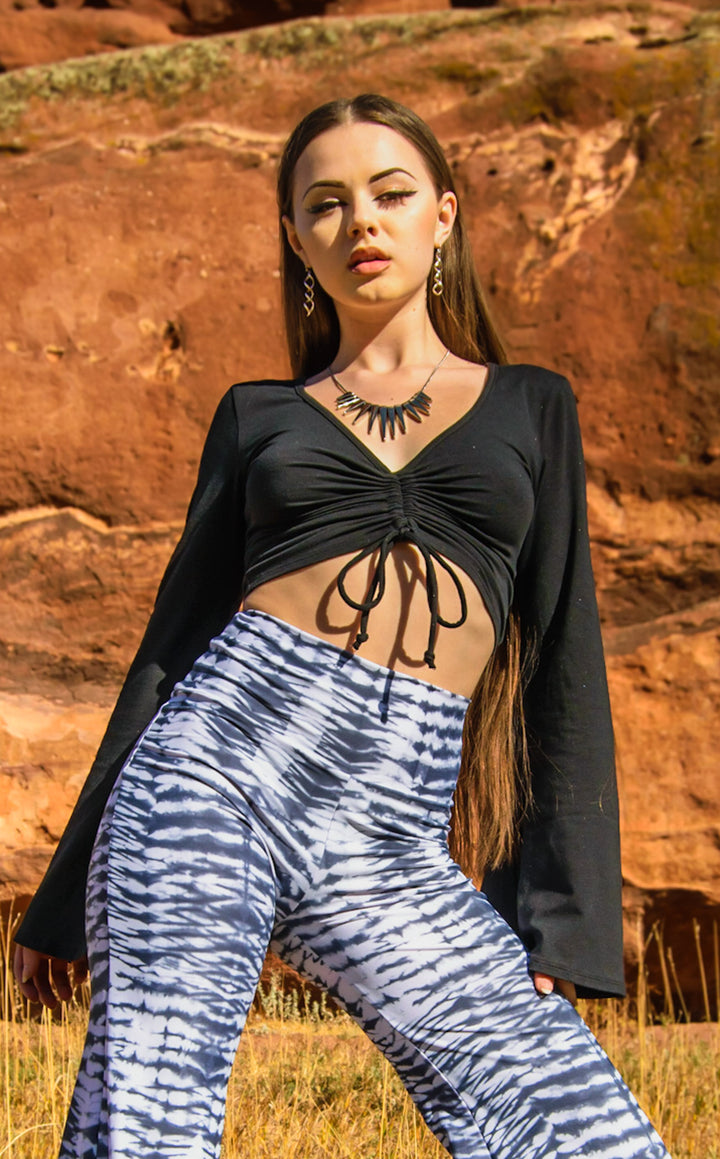 Black Bamboo Bell Sleeve Cinch Top