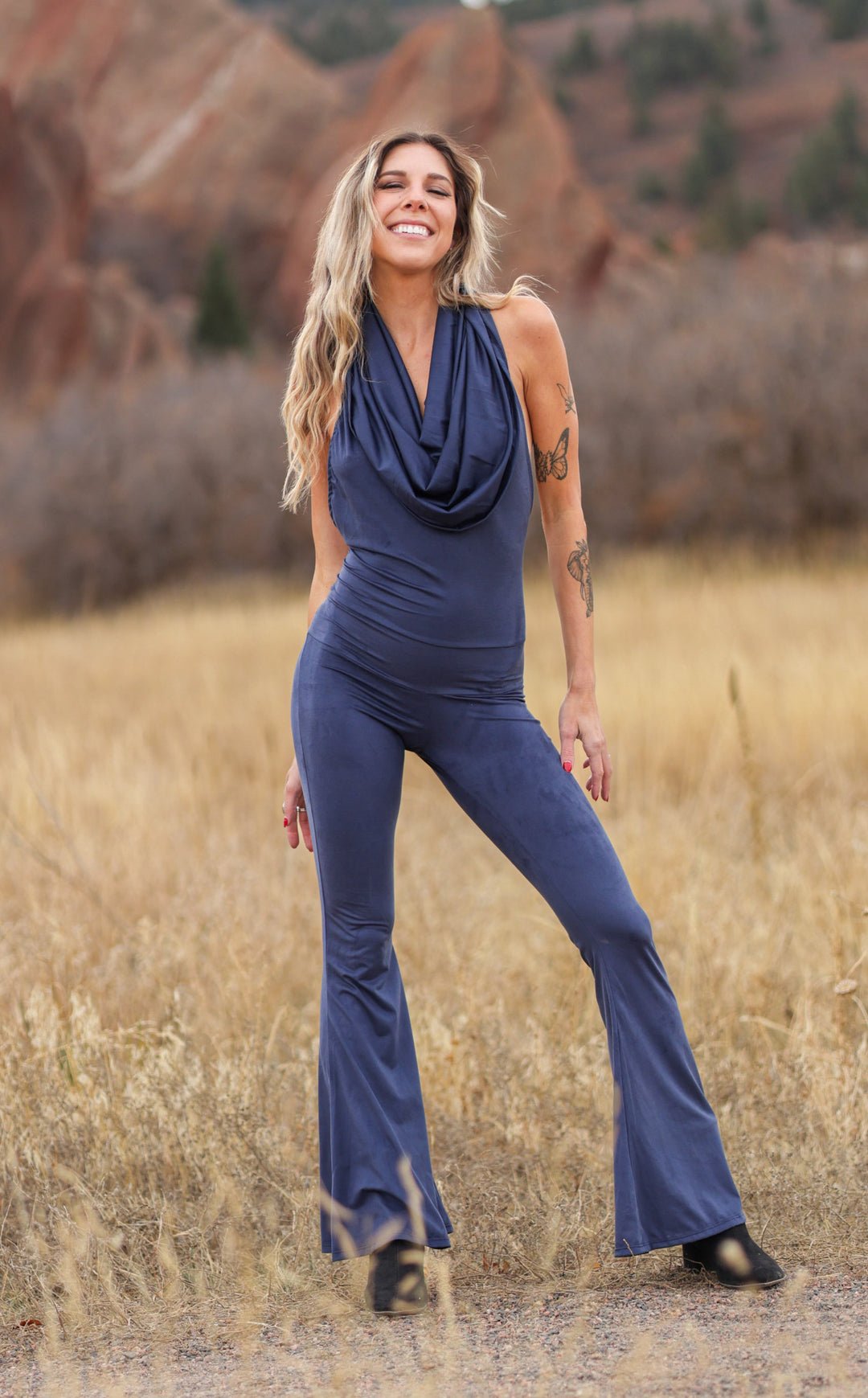 Navy Suede Firebird Slim Bell Onesie