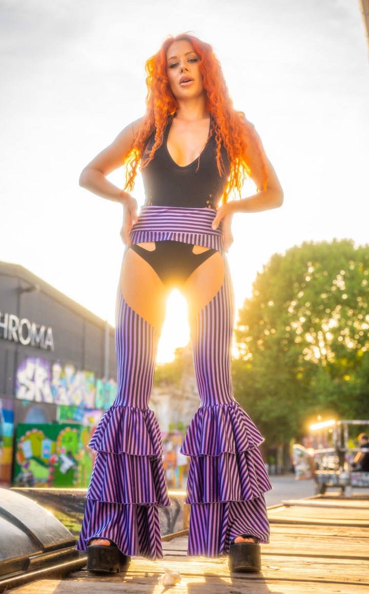 Vaquera Chaps Stripe Pirate Pants - Lavender & Black Stripe