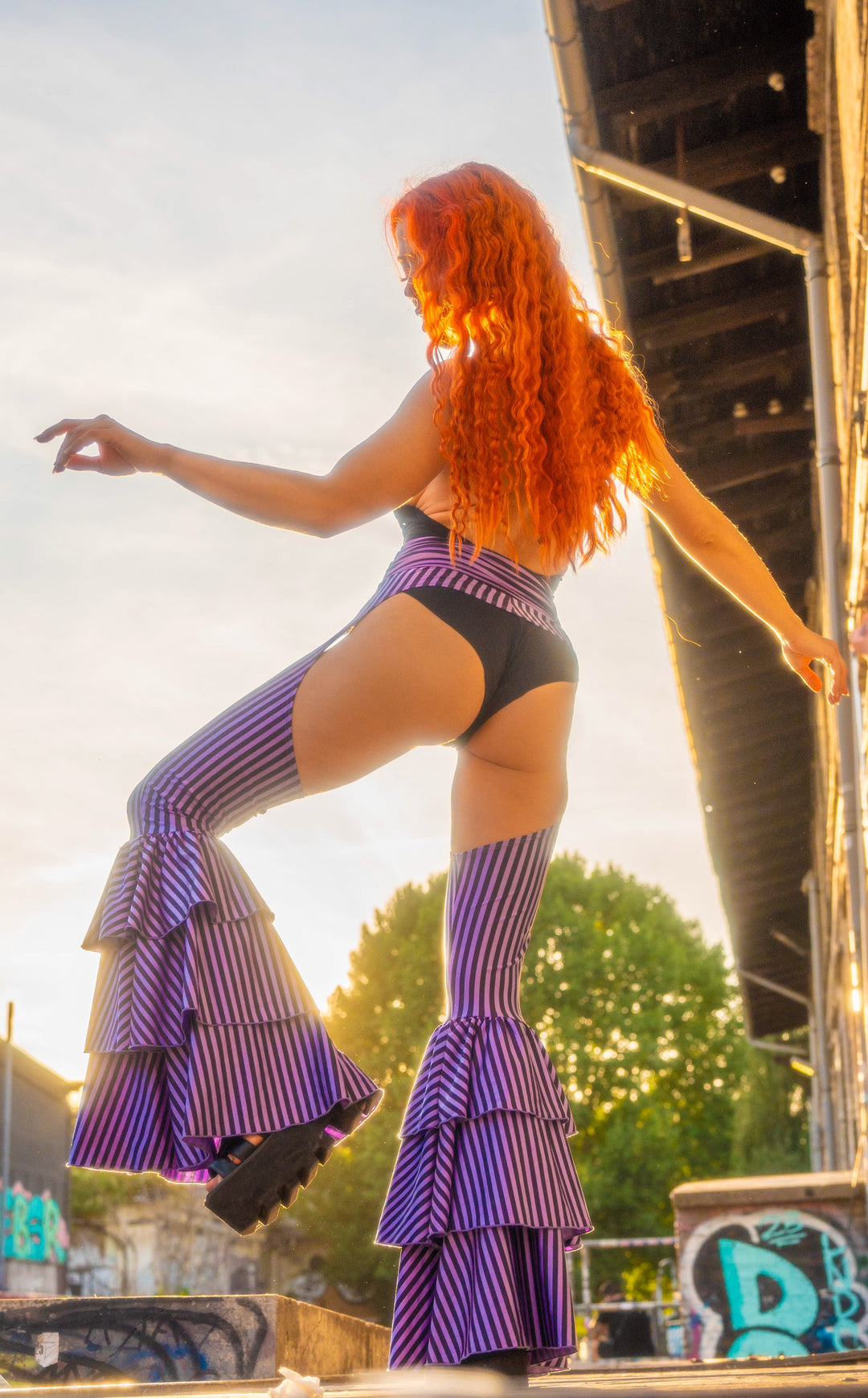 Vaquera Chaps Stripe Pirate Pants - Lavender & Black Stripe