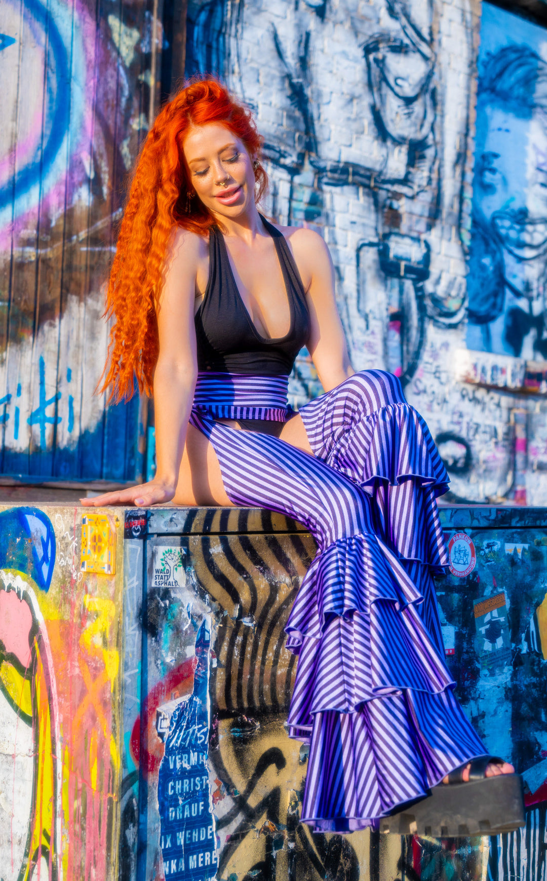 Vaquera Chaps Stripe Pirate Pants - Lavender & Black Stripe