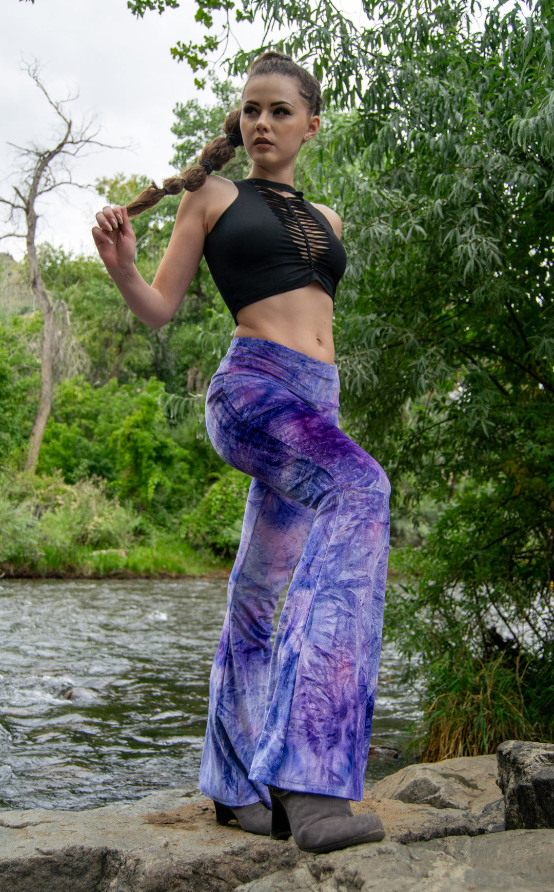 Amethyst Tie Dye Crush Velvet Slim Bells