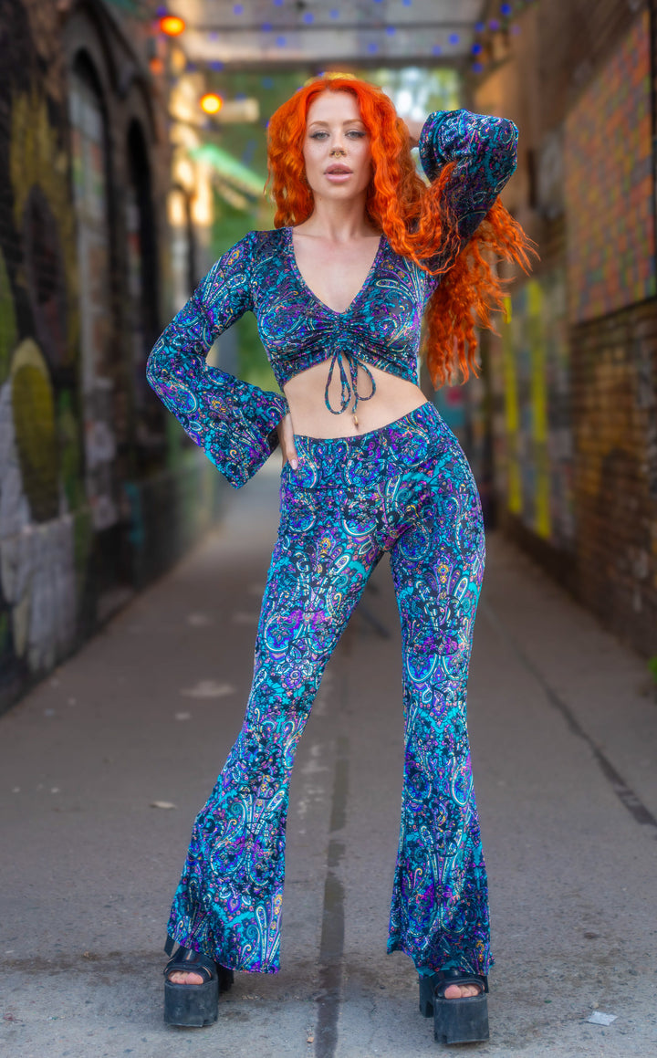 Purple Paisley Burnout Velvet Slim Bells