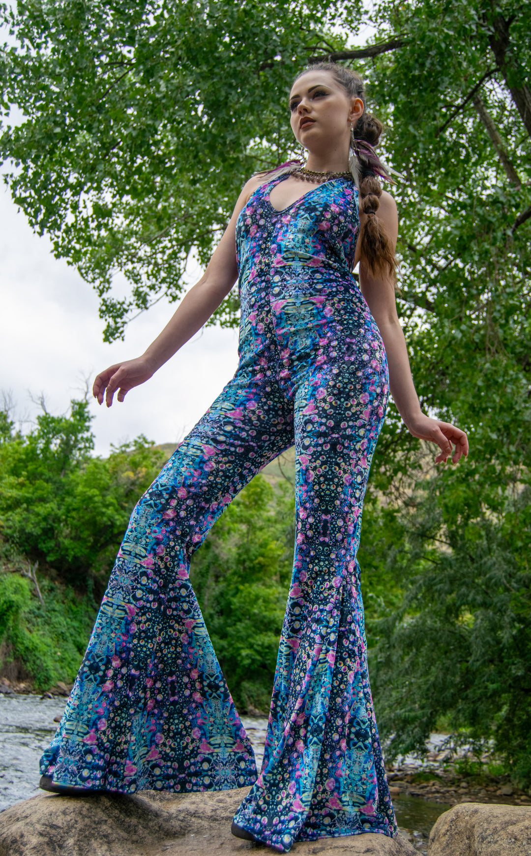 Cyan Liquid Light Velvet Liberty Super Bell Onesie