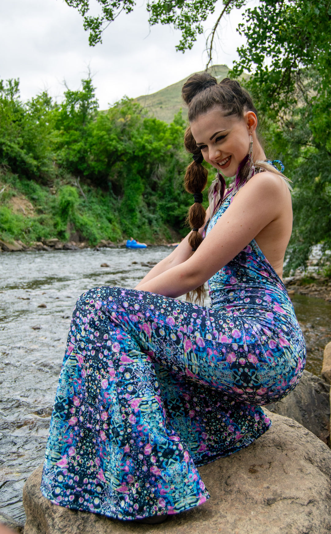 Cyan Liquid Light Velvet Liberty Super Bell Onesie