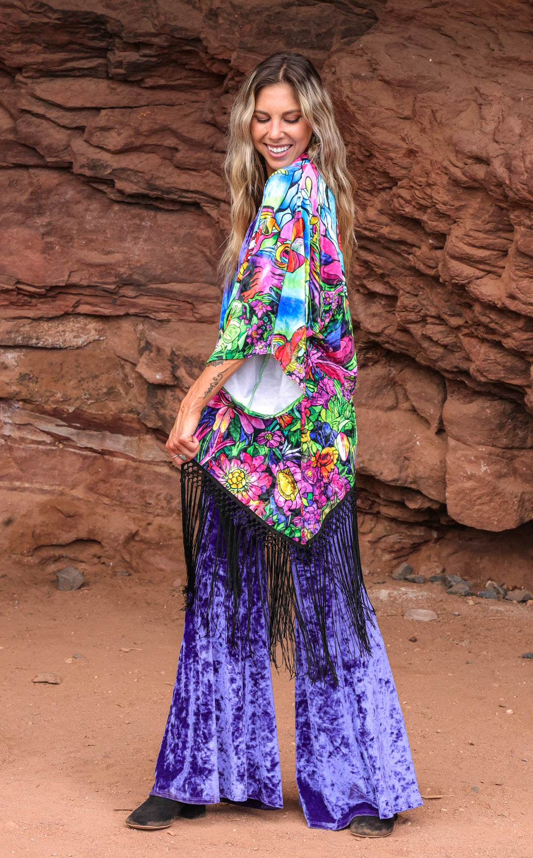 Ellie Paisley Kimono VELVET -Hummingbird Vision