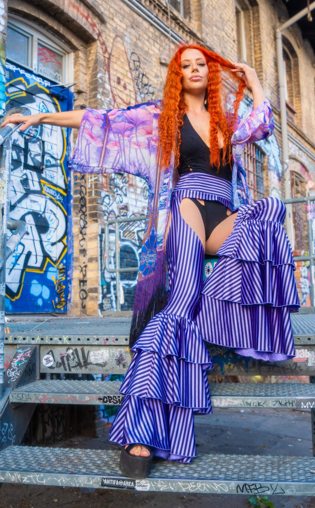 Vaquera Chaps Stripe Pirate Pants - Lavender & Black Stripe