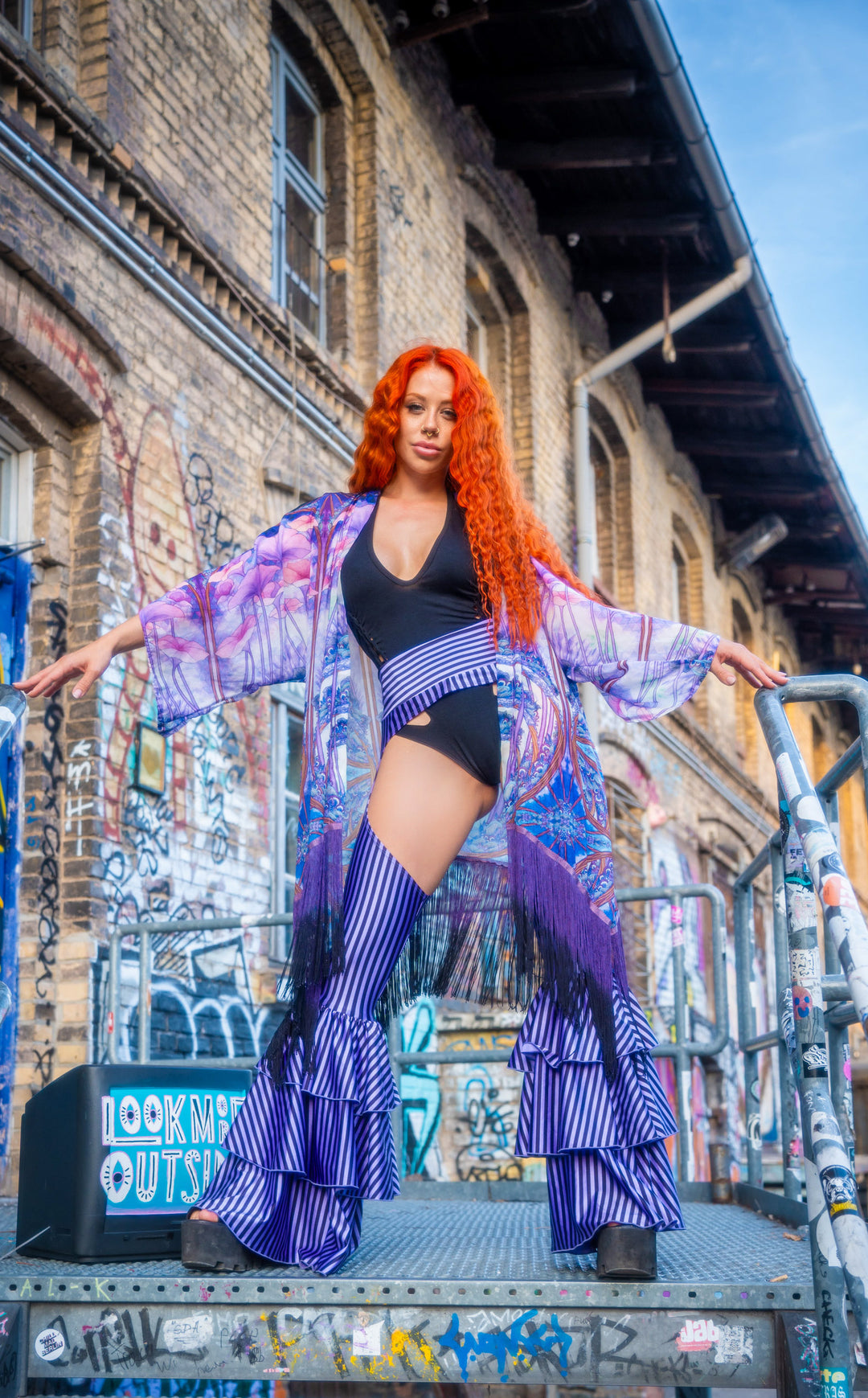 Vaquera Chaps Stripe Pirate Pants - Lavender & Black Stripe